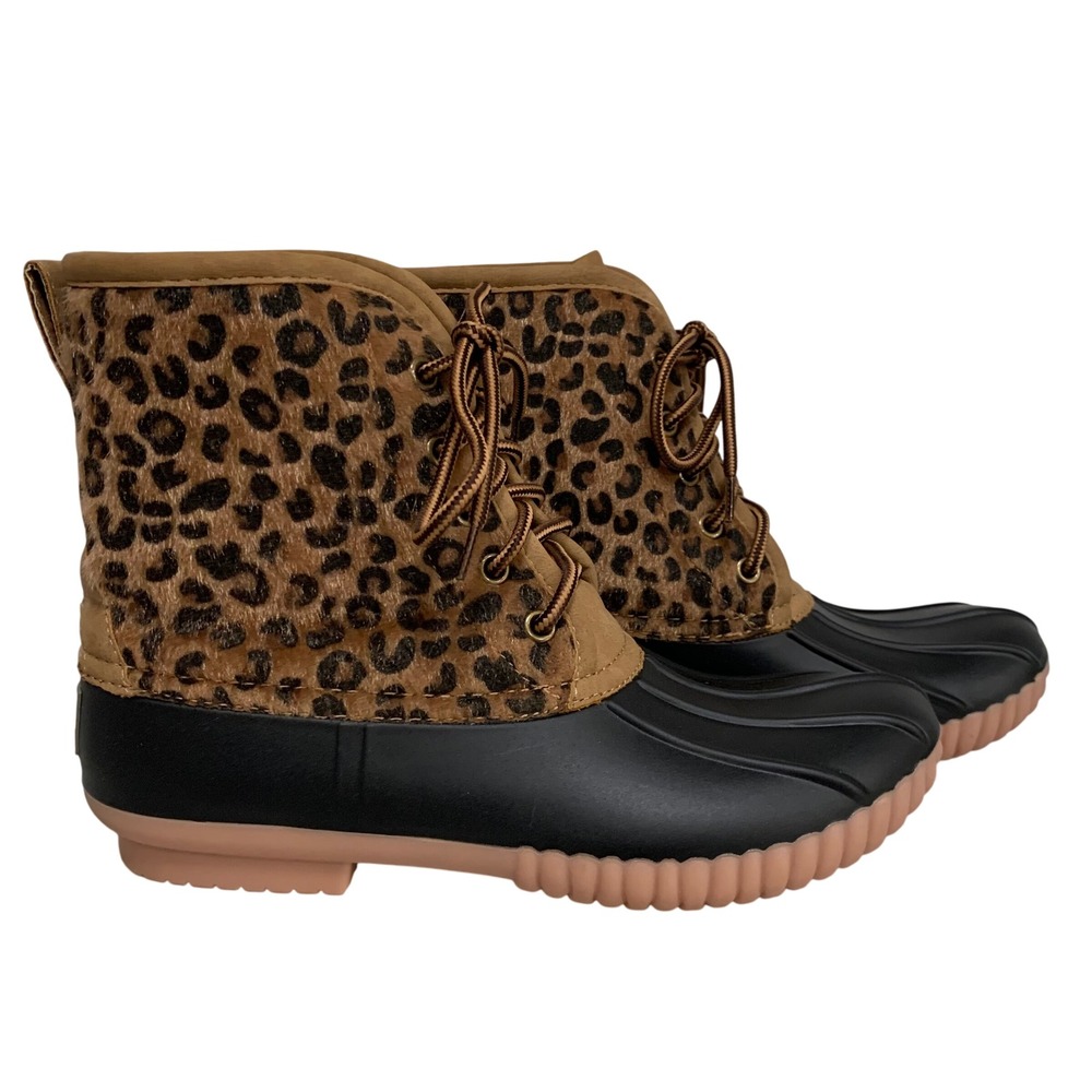 Marleylilly Women's Leopard Print Duck Boots Waterproof Faux Fur Size 8‎